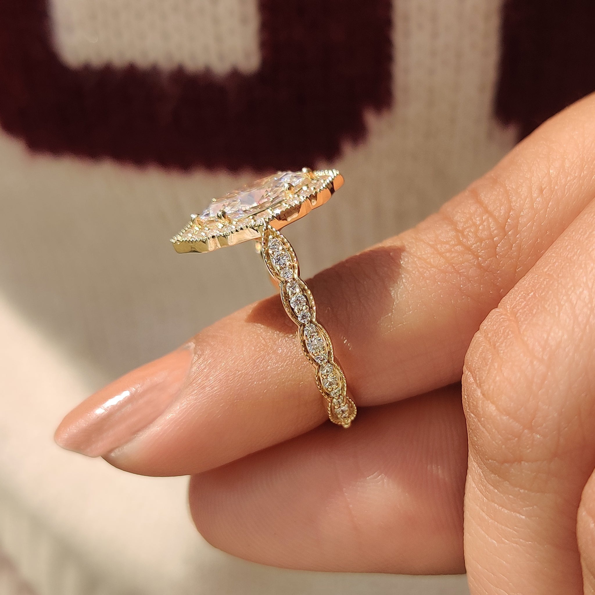 Marquise Cut Diamond Ring in Milgrain Setting