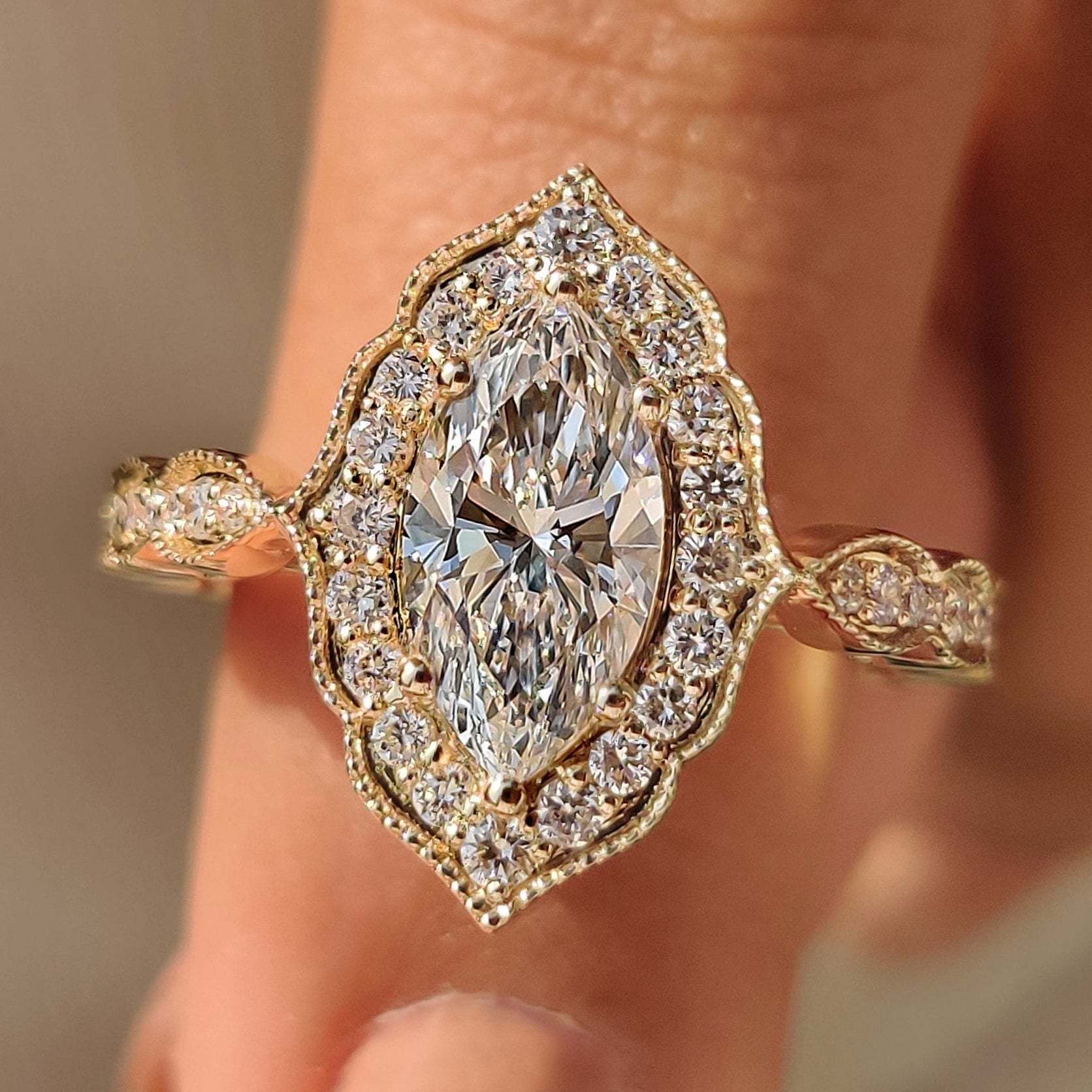 Marquise Cut Diamond Ring in Milgrain Setting Main image
