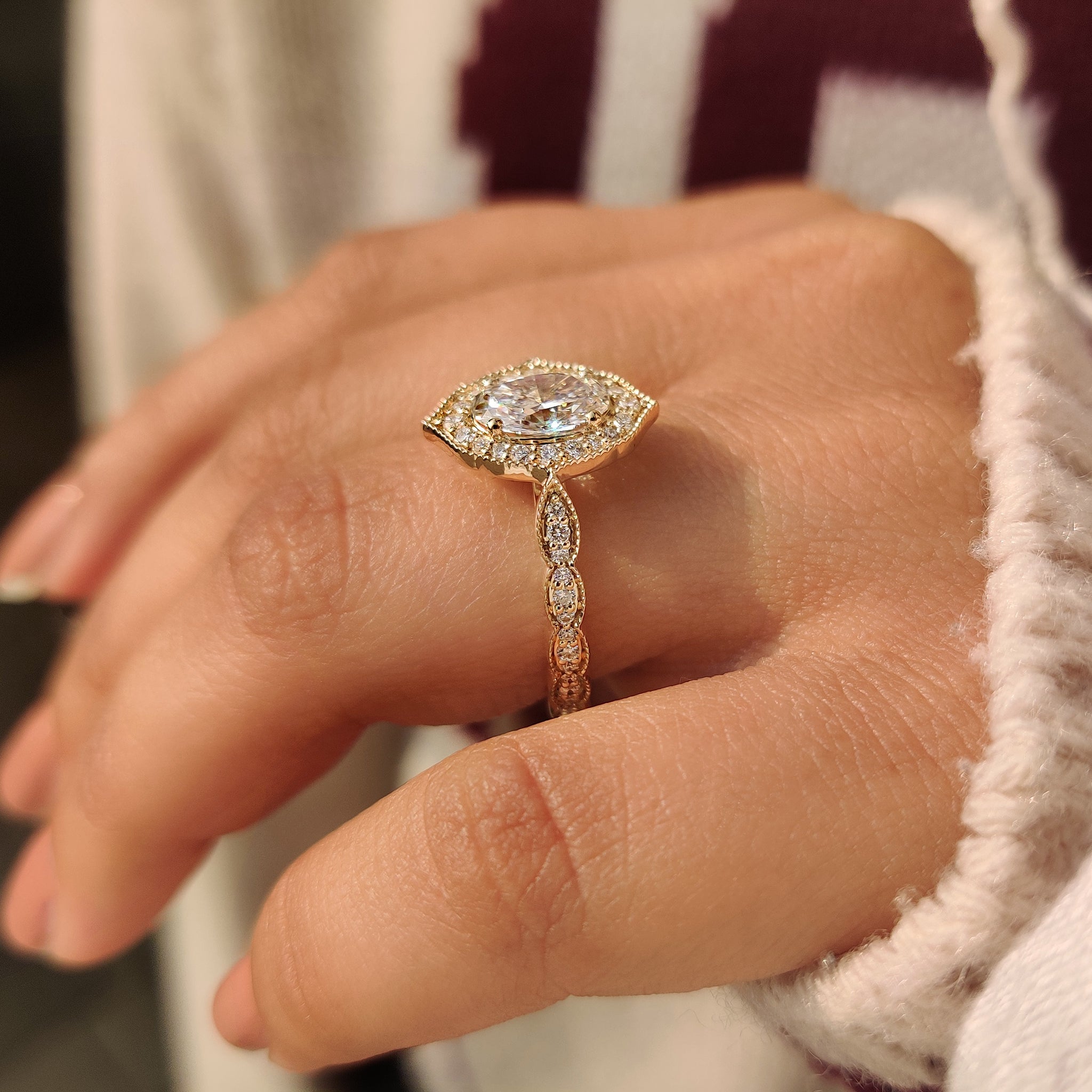 Vintage Oval Cut Diamond Ring in Milgrain Setting