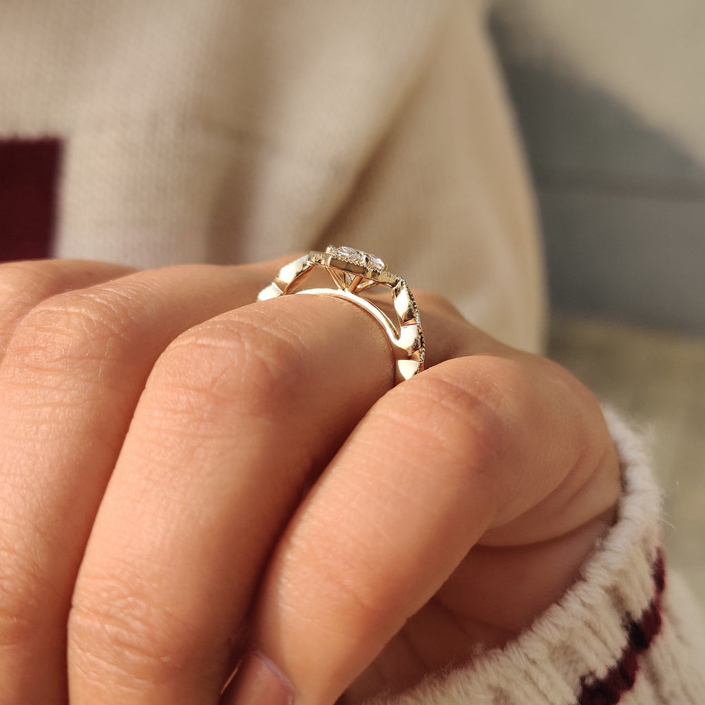 Vintage Oval Cut Diamond Ring in Milgrain Setting