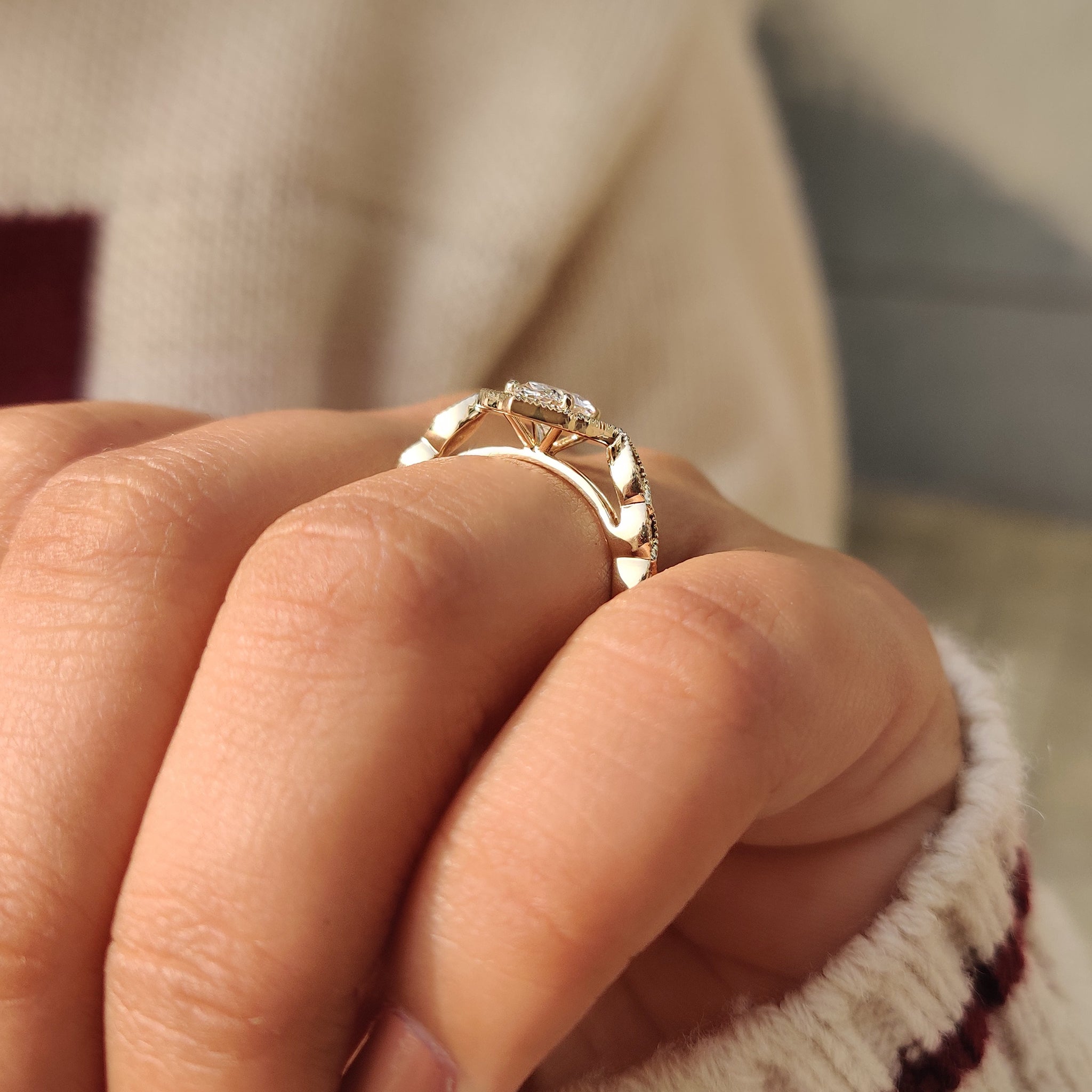 Vintage Oval Cut Diamond Ring in Milgrain Setting