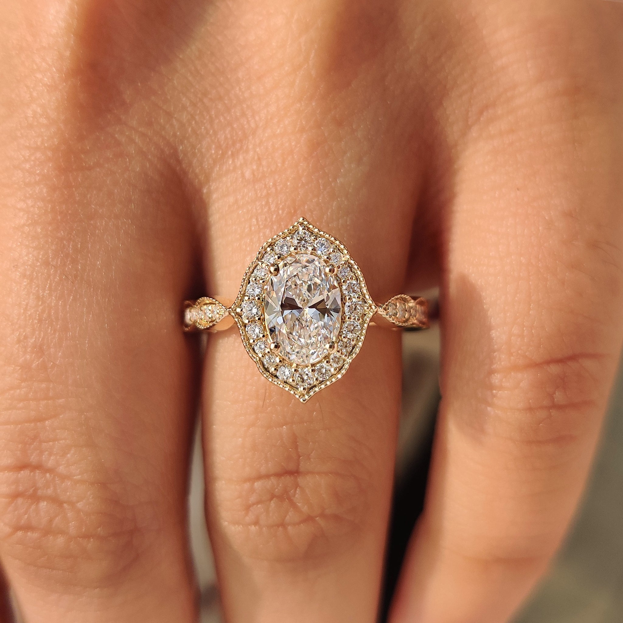 Vintage Oval Cut Diamond Ring in Milgrain Setting