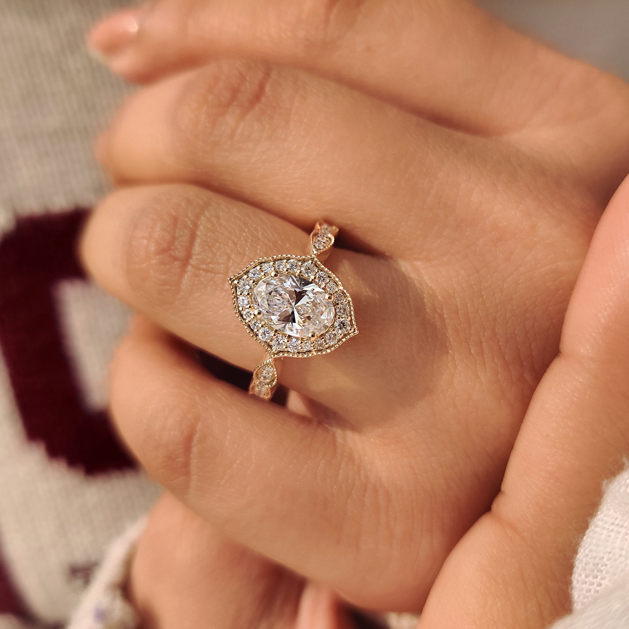 Vintage Oval Cut Diamond Ring in Milgrain Setting
