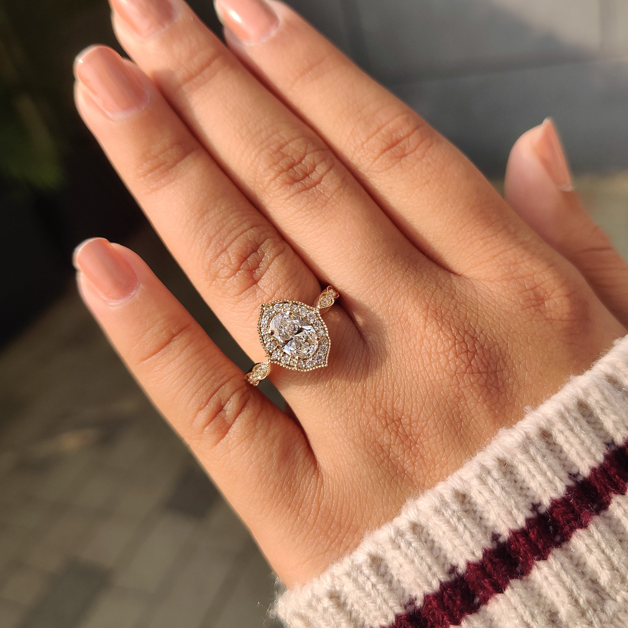 Vintage Oval Cut Diamond Ring in Milgrain Setting