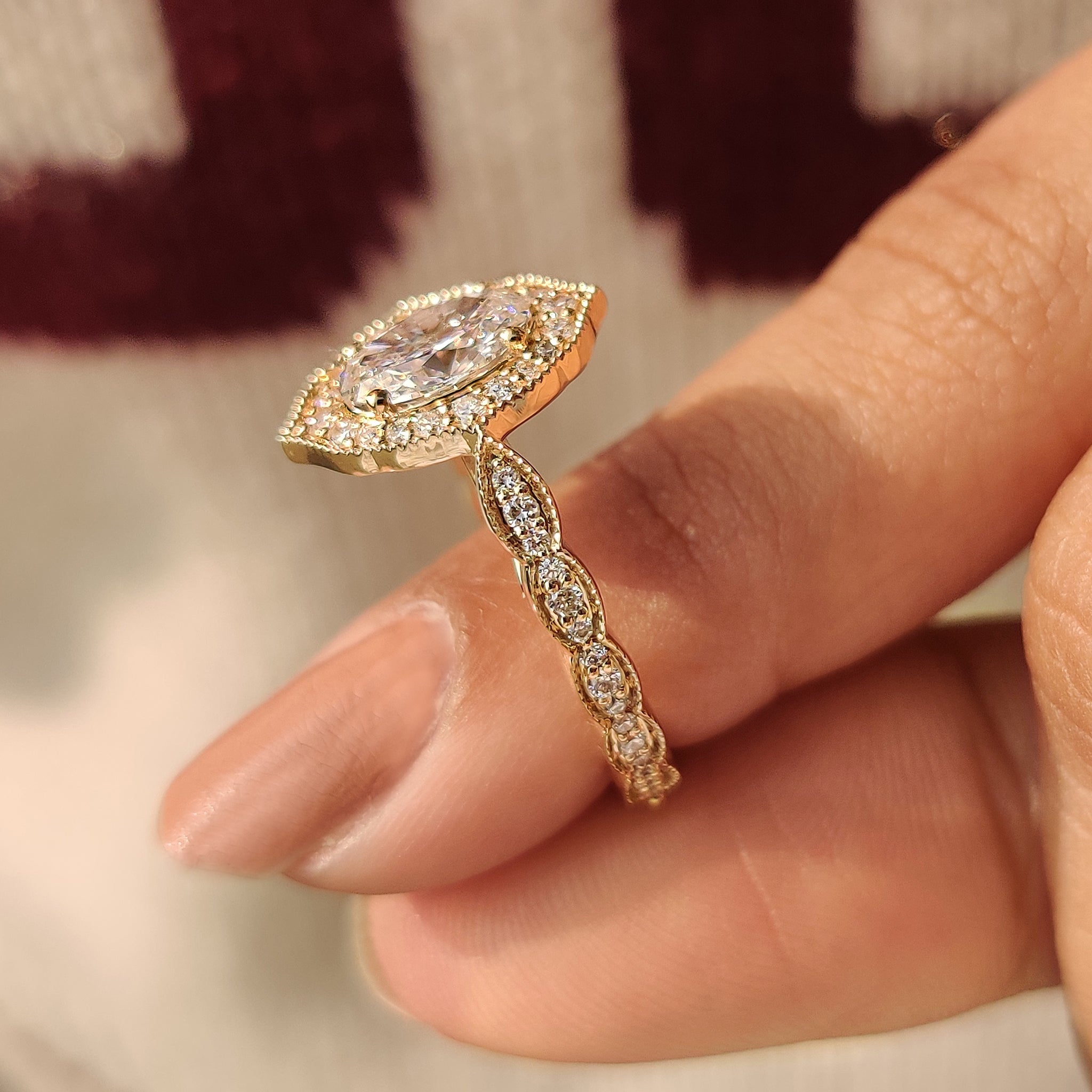 Vintage Oval Cut Diamond Ring in Milgrain Setting