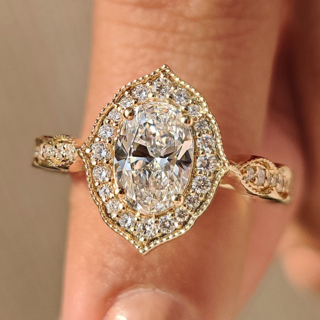 Vintage Oval Cut Diamond Ring in Milgrain Setting