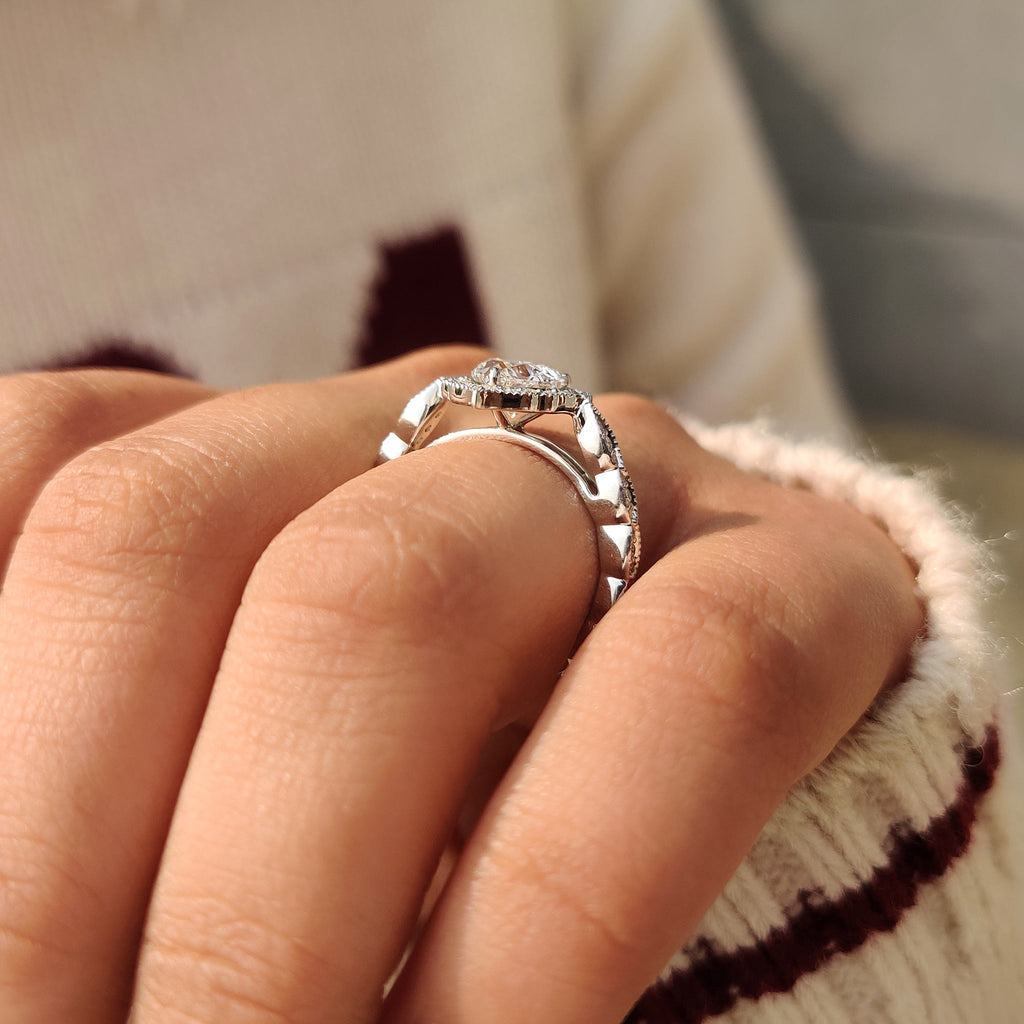 Heart Cut Diamond Ring with Round Diamond Halo Style