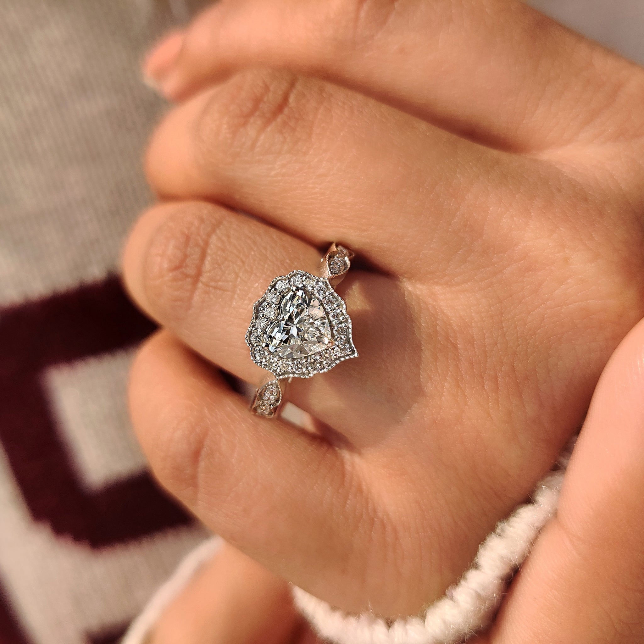 Heart Cut Diamond Ring with Round Diamond Halo Style