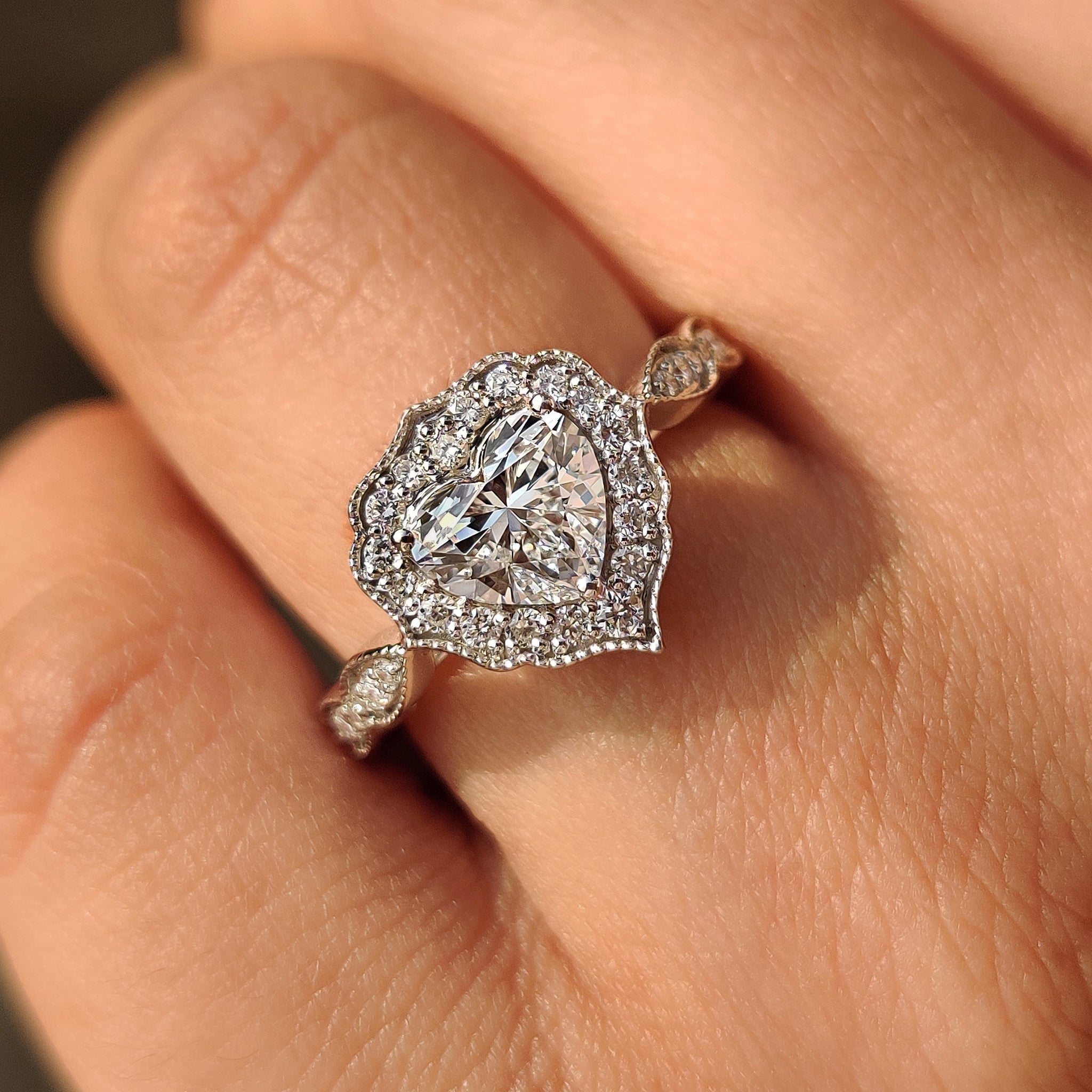 Heart Cut Diamond Ring with Round Diamond Halo Style Secondary image