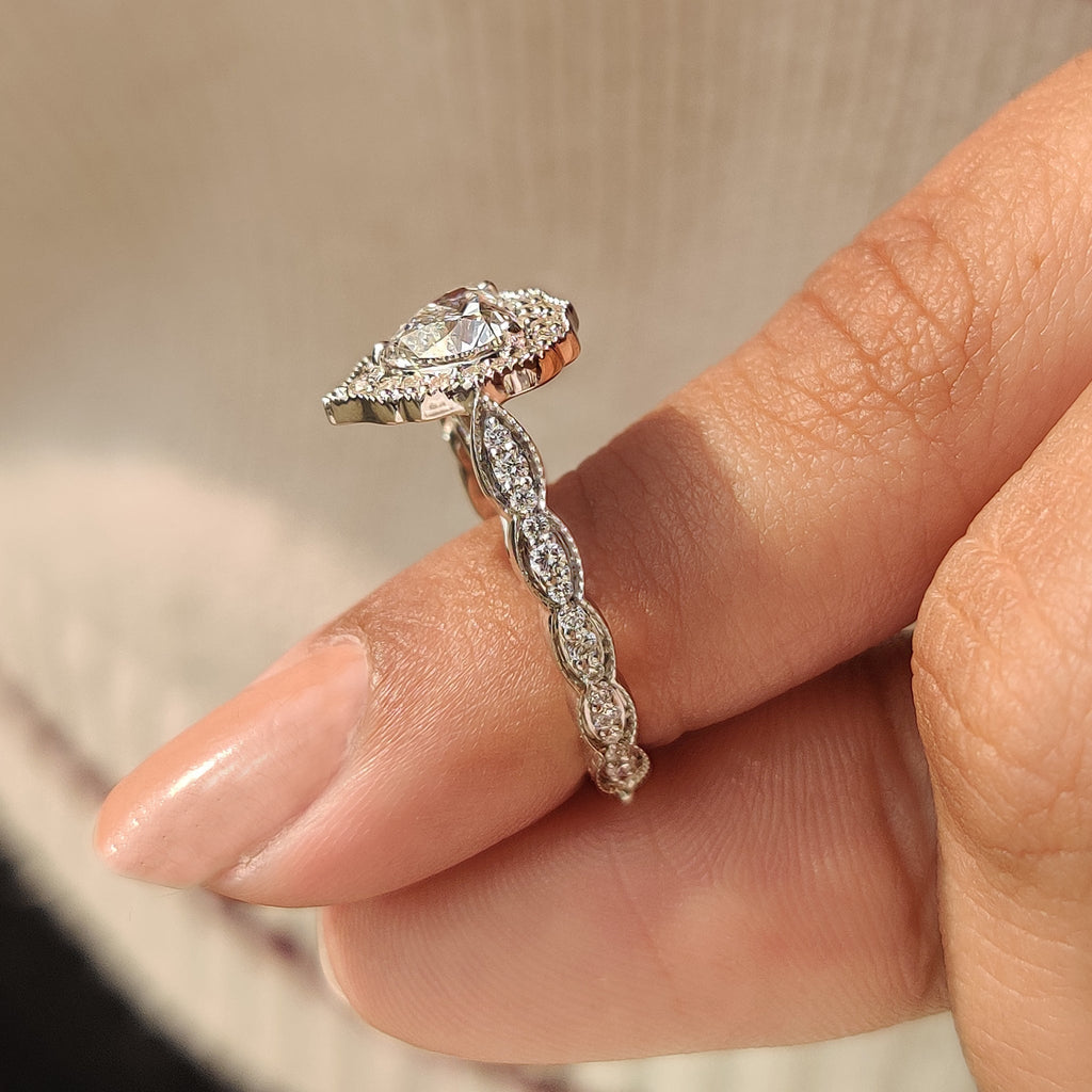 Heart Cut Diamond Ring with Round Diamond Halo Style