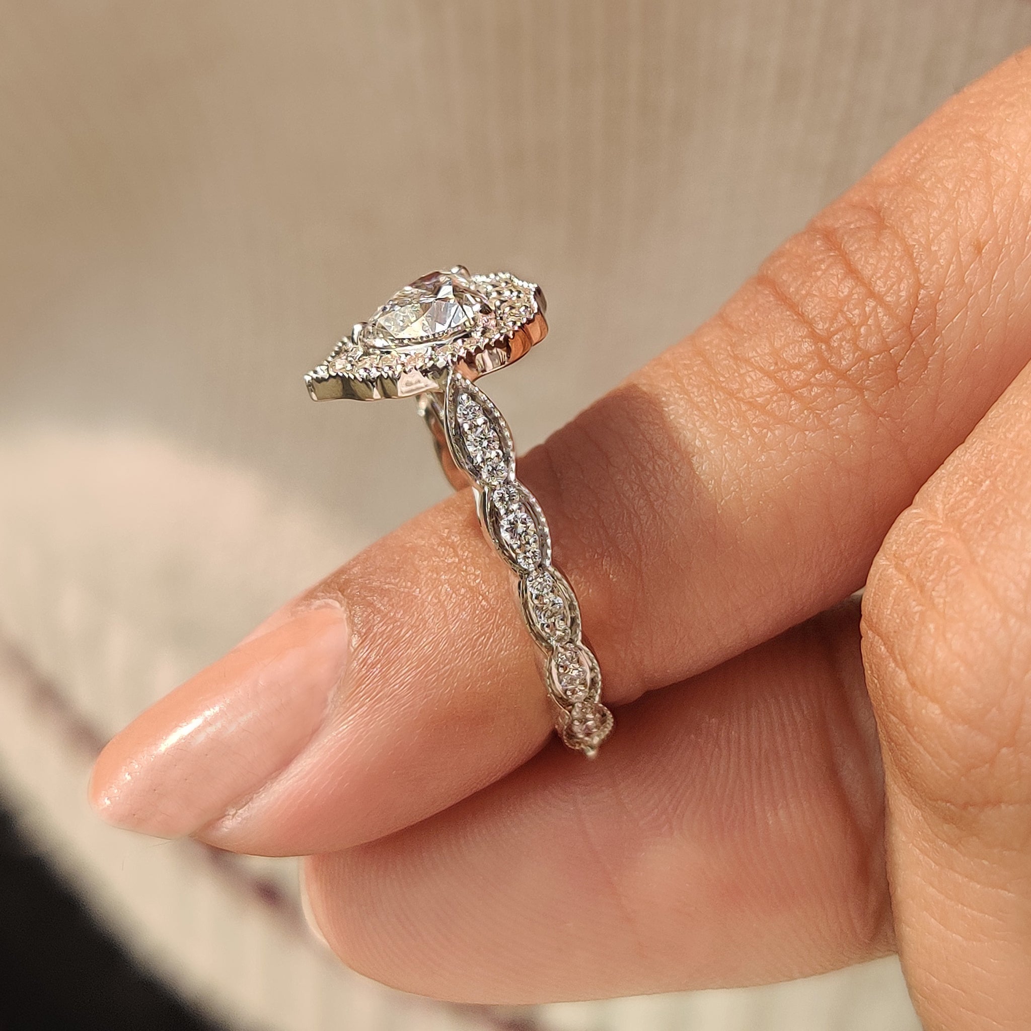Heart Cut Diamond Ring with Round Diamond Halo Style