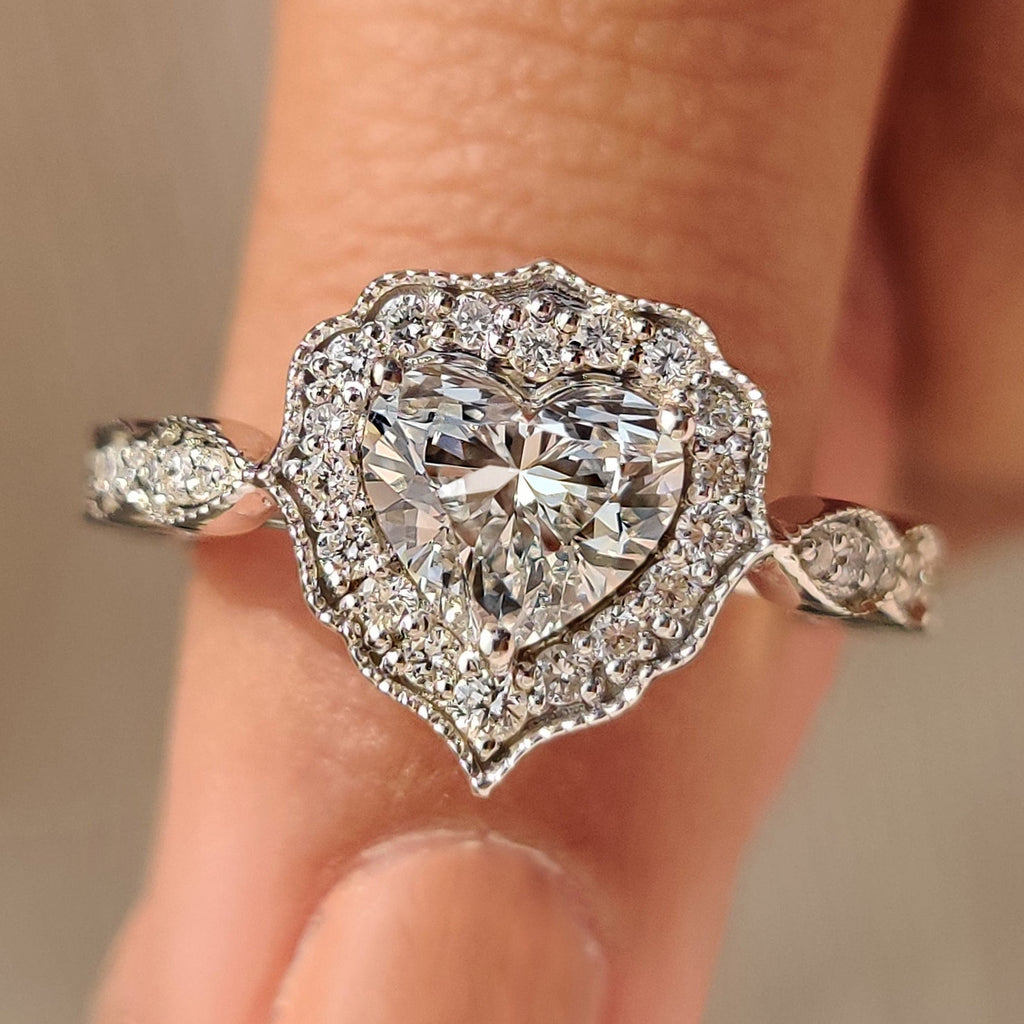 Heart Cut Diamond Ring with Round Diamond Halo Style