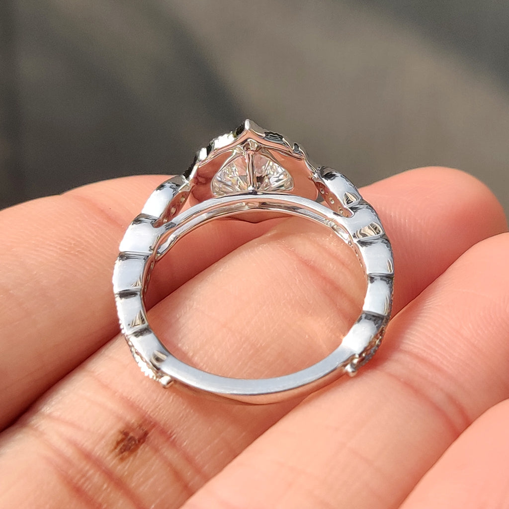 Heart Cut Diamond Ring with Round Diamond Halo Style