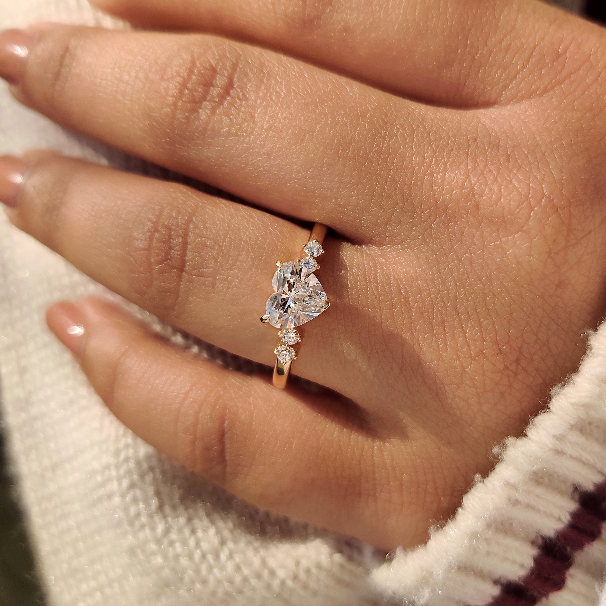 Heart Cut Diamond Ring With Round Side Stones