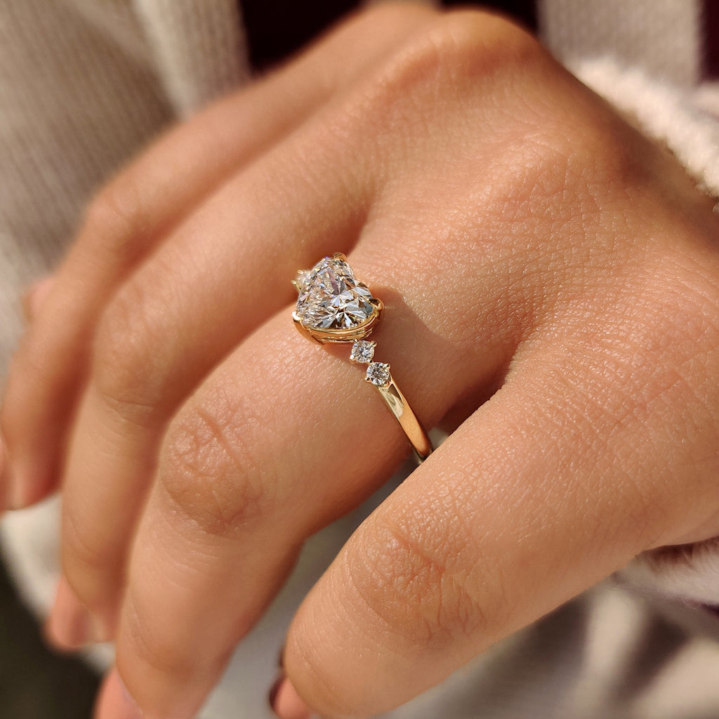 Heart Cut Diamond Ring With Round Side Stones