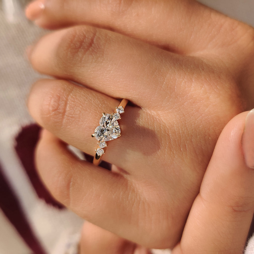 Heart Cut Diamond Ring With Round Side Stones