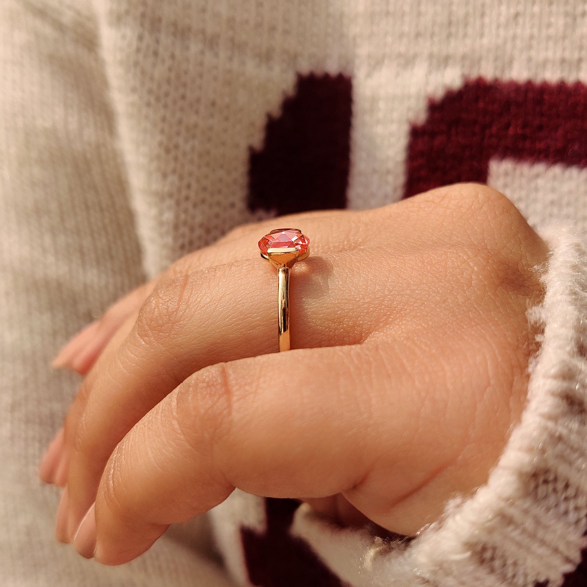 Pink Round Rose Cut Diamond Solitaire Engagement Ring