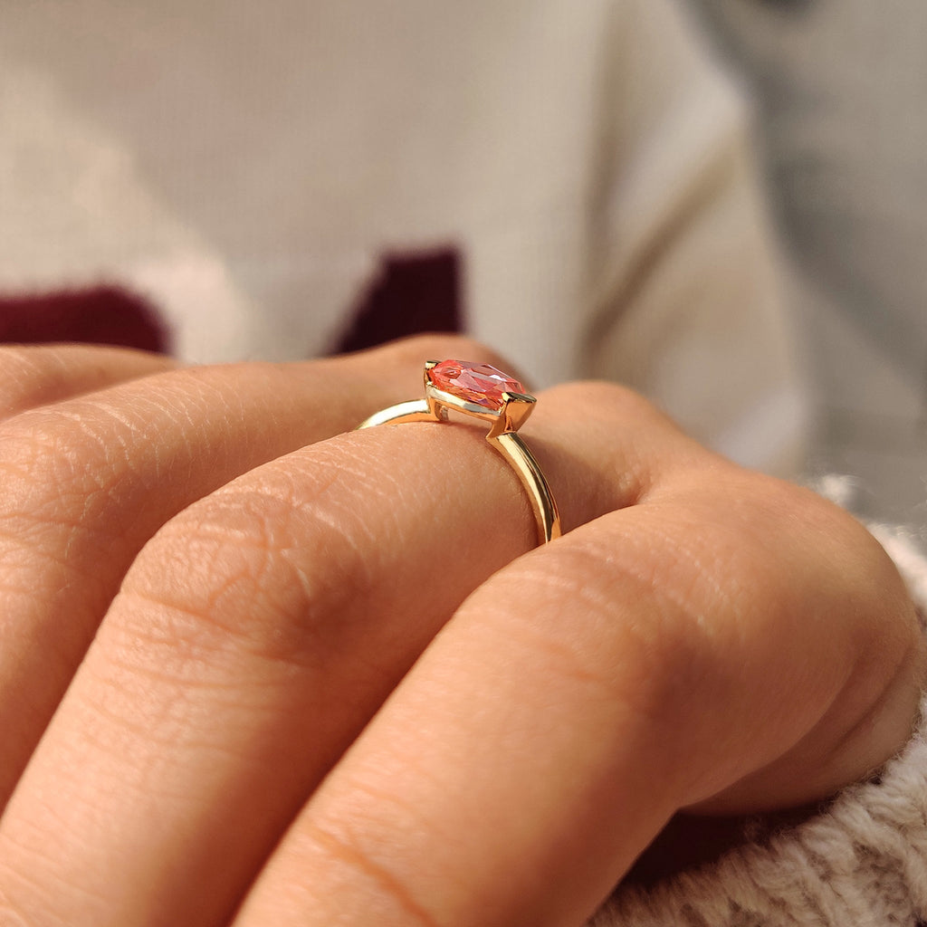 Pink Round Rose Cut Diamond Solitaire Engagement Ring