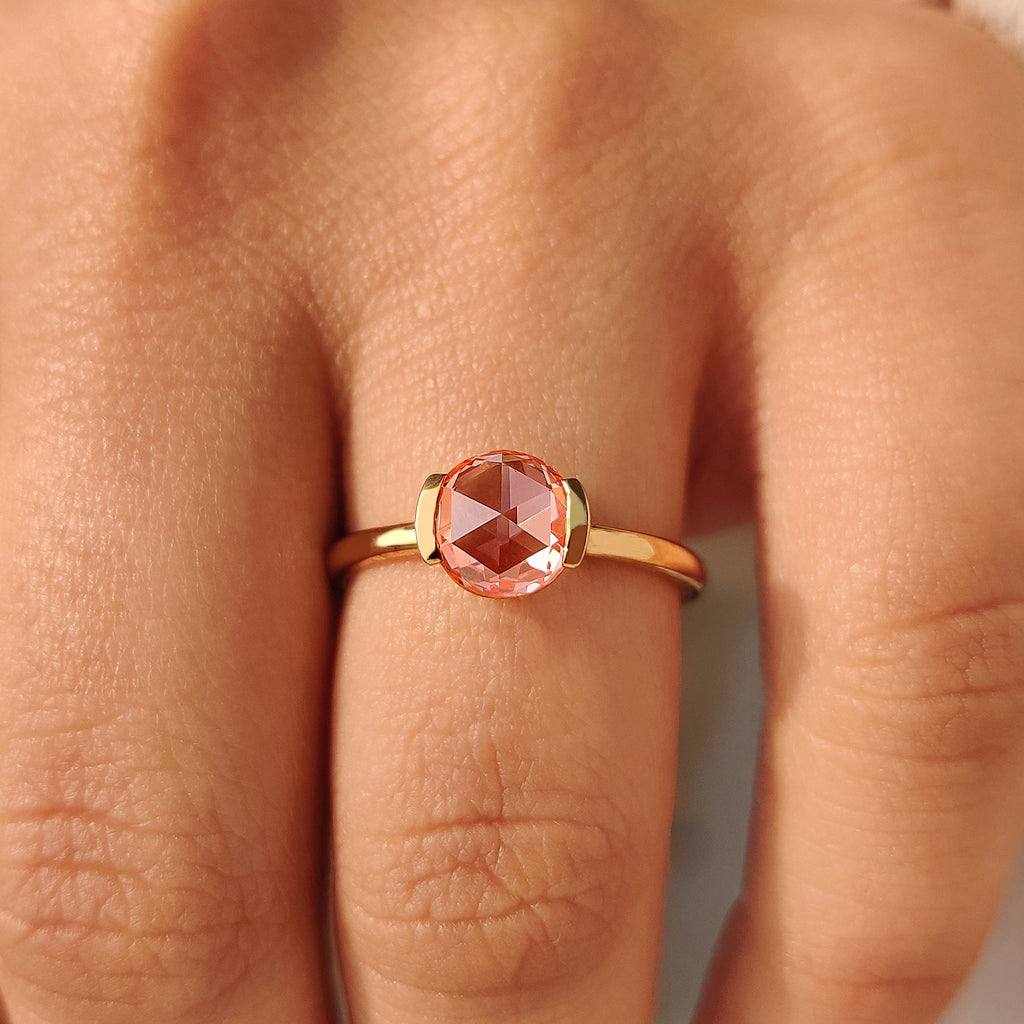 Pink Round Rose Cut Diamond Solitaire Engagement Ring