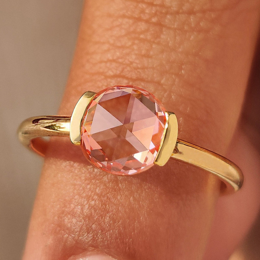 Pink Round Rose Cut Diamond Solitaire Engagement Ring