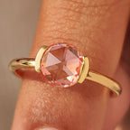 Pink Round Rose Cut Diamond Solitaire Engagement Ring