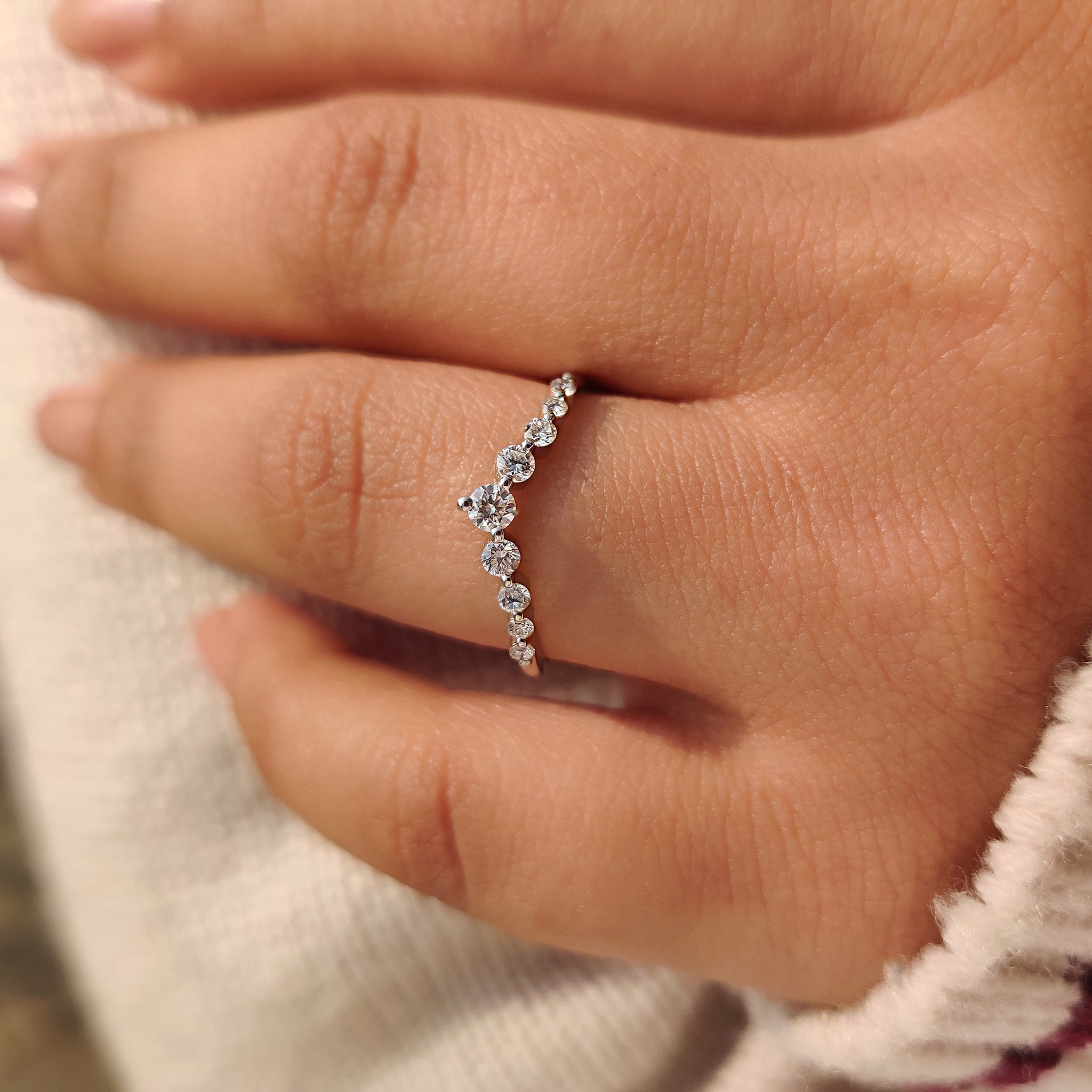 V Shaped Wedding Band - Round Brilliant Cut
