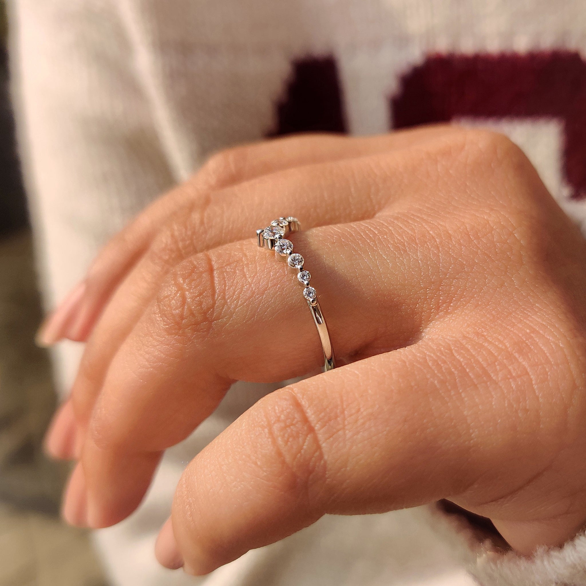 V Shaped Wedding Band - Round Brilliant Cut