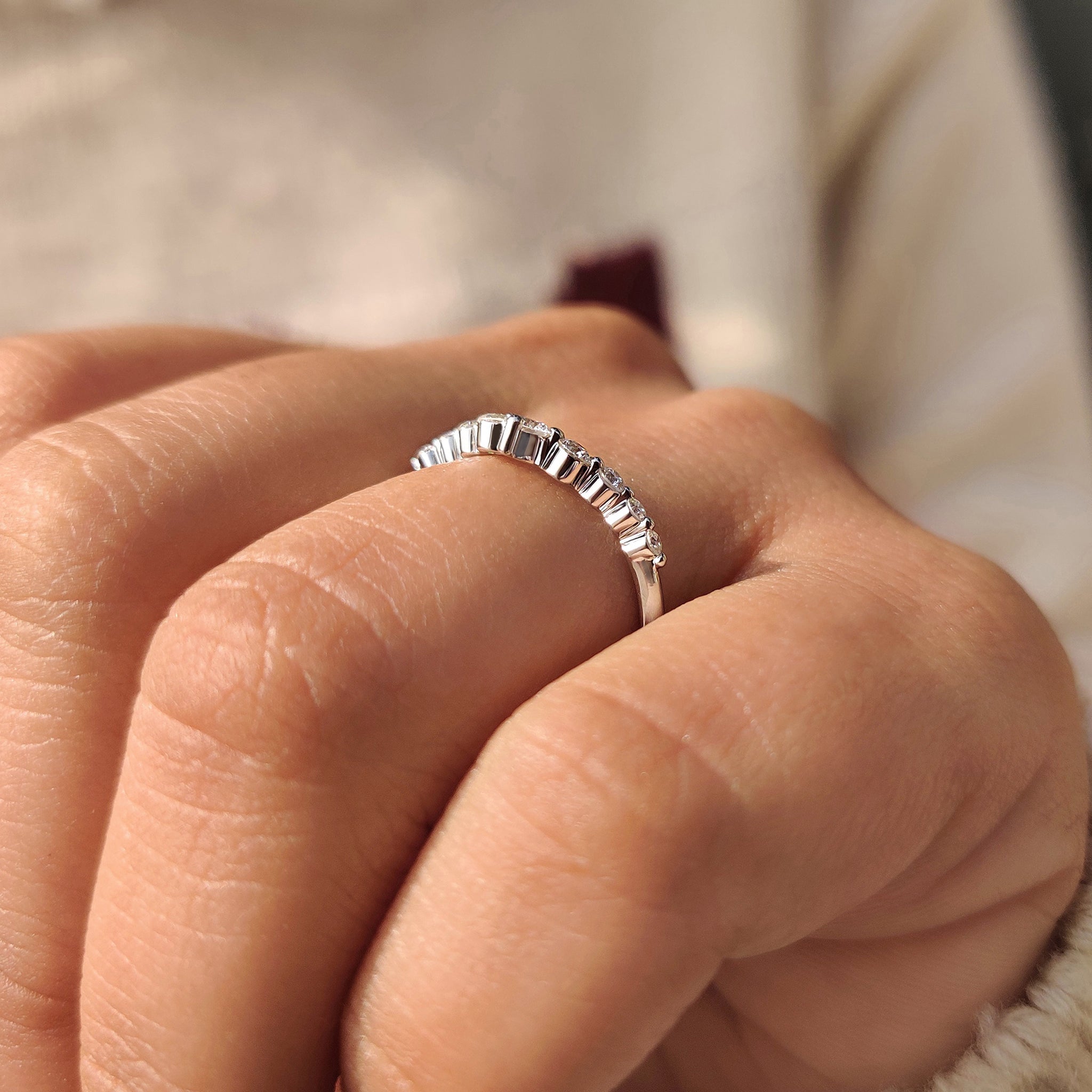 V Shaped Wedding Band - Round Brilliant Cut Diamonds