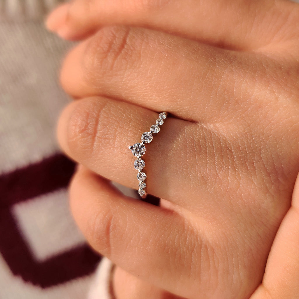 V Shaped Wedding Band - Round Brilliant Cut