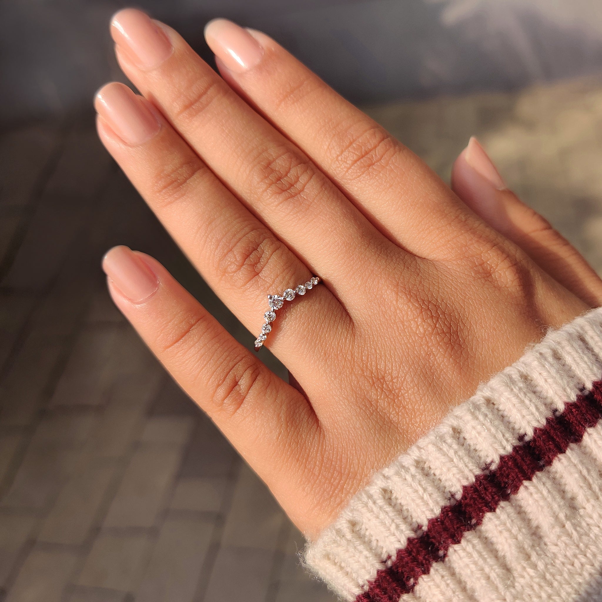 V Shaped Wedding Band - Round Brilliant Cut