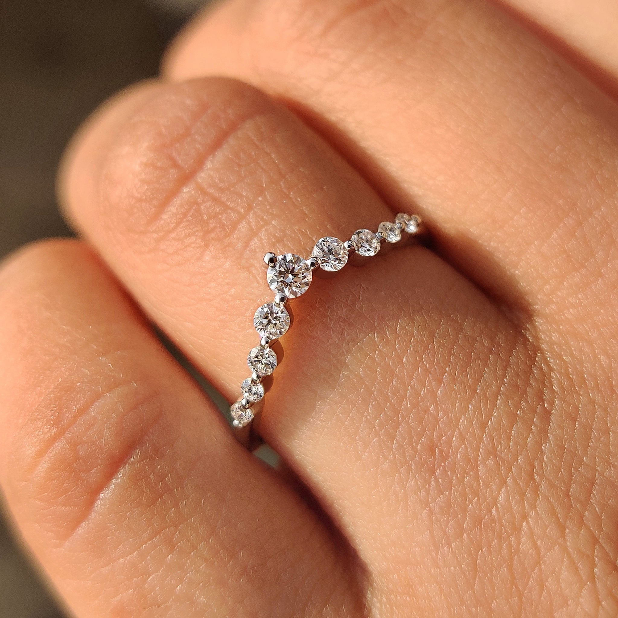 V Shaped Wedding Band - Round Brilliant Cut