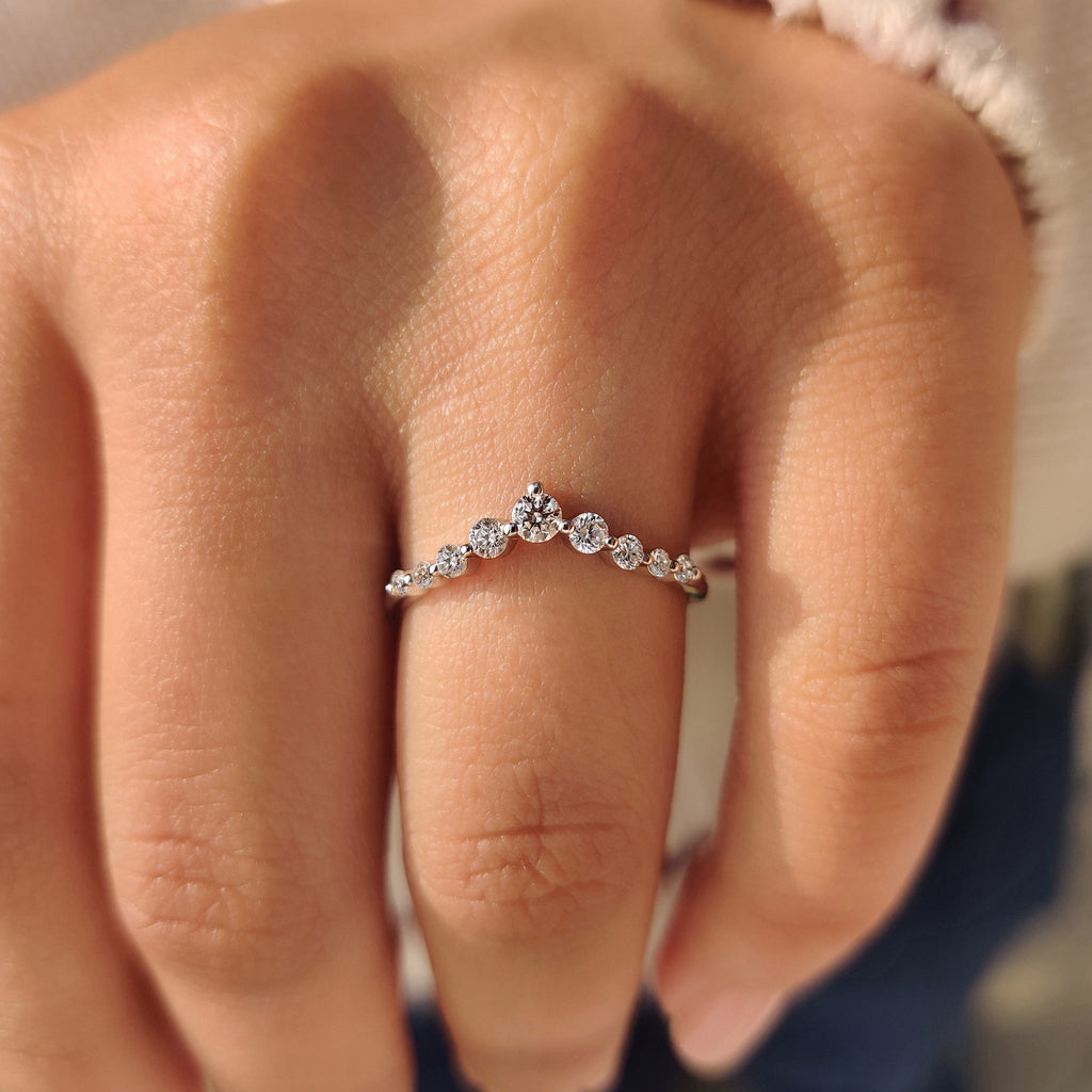 V Shaped Wedding Band - Round Brilliant Cut