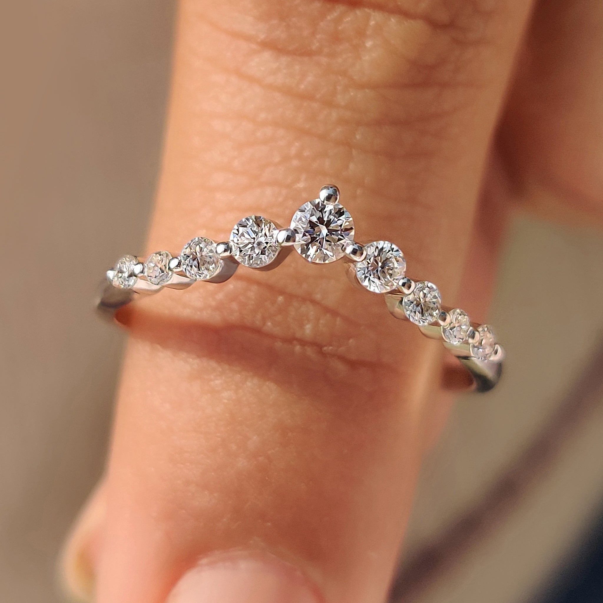 V Shaped Wedding Band - Round Brilliant Cut Secondary image