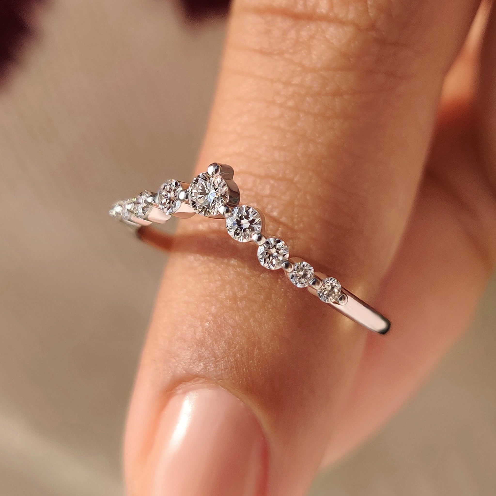 V Shaped Wedding Band - Round Brilliant Cut