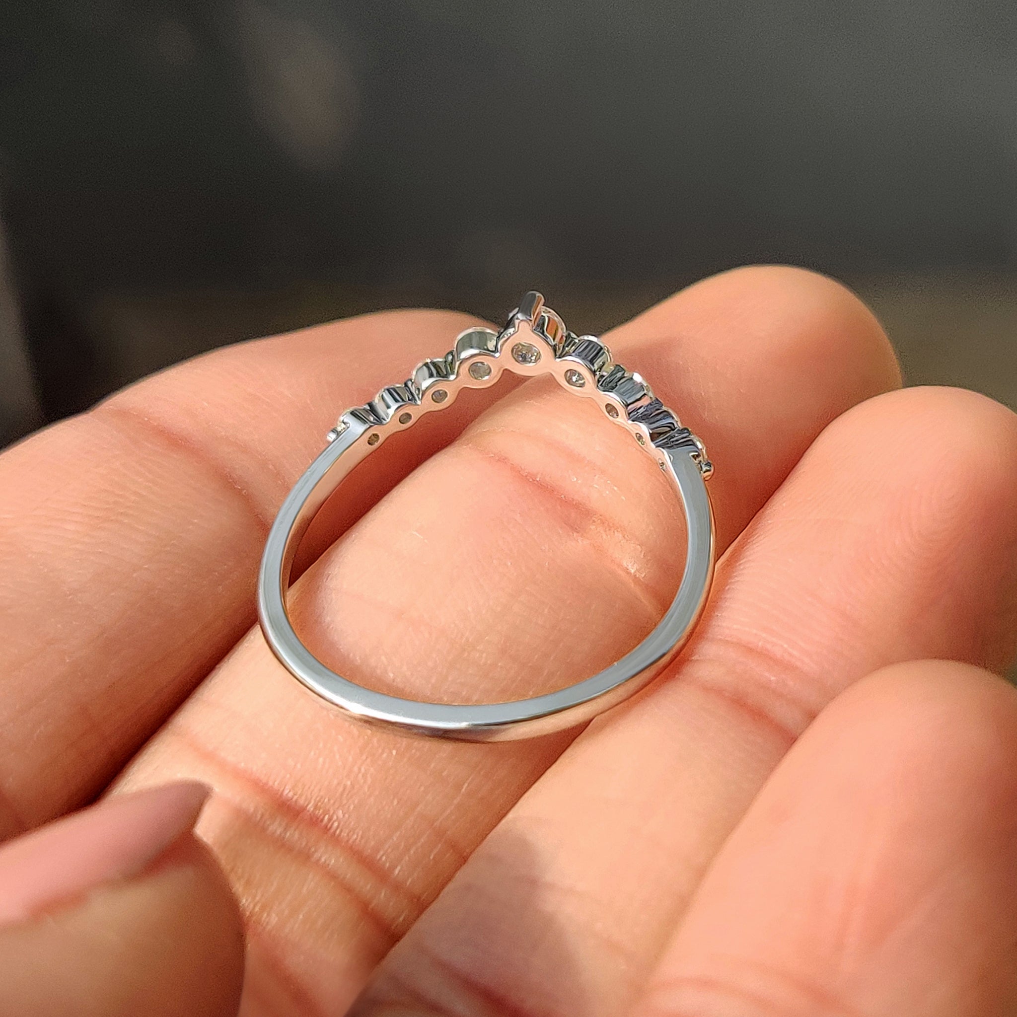 V Shaped Wedding Band - Round Brilliant Cut