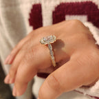 Emerald Cut Diamond Ring in Round Diamond Halo Style
