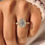 Emerald Cut Diamond Ring in Round Diamond Halo Style