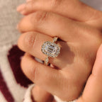 Emerald Cut Diamond Ring in Round Diamond Halo Style