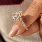 Emerald Cut Diamond Ring in Round Diamond Halo Style