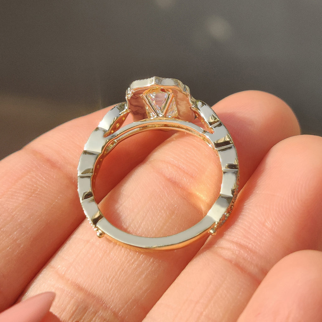 Emerald Cut Diamond Ring in Round Diamond Halo Style