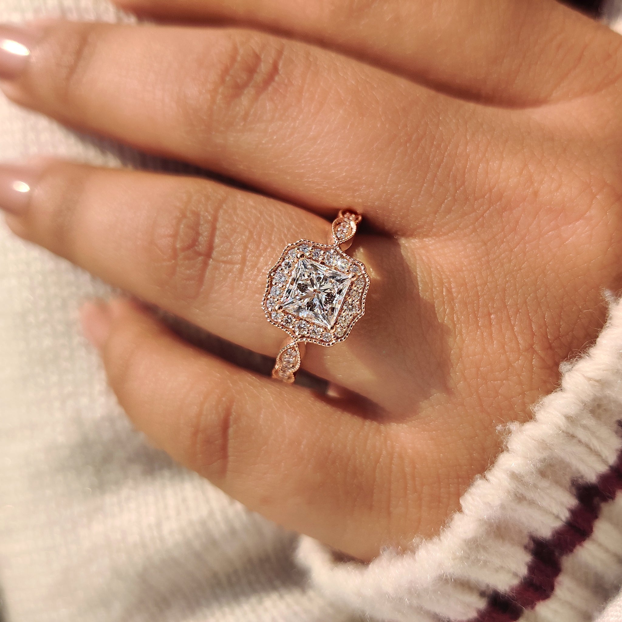 Halo Style Princess Cut Vintage Diamond Engagement Ring