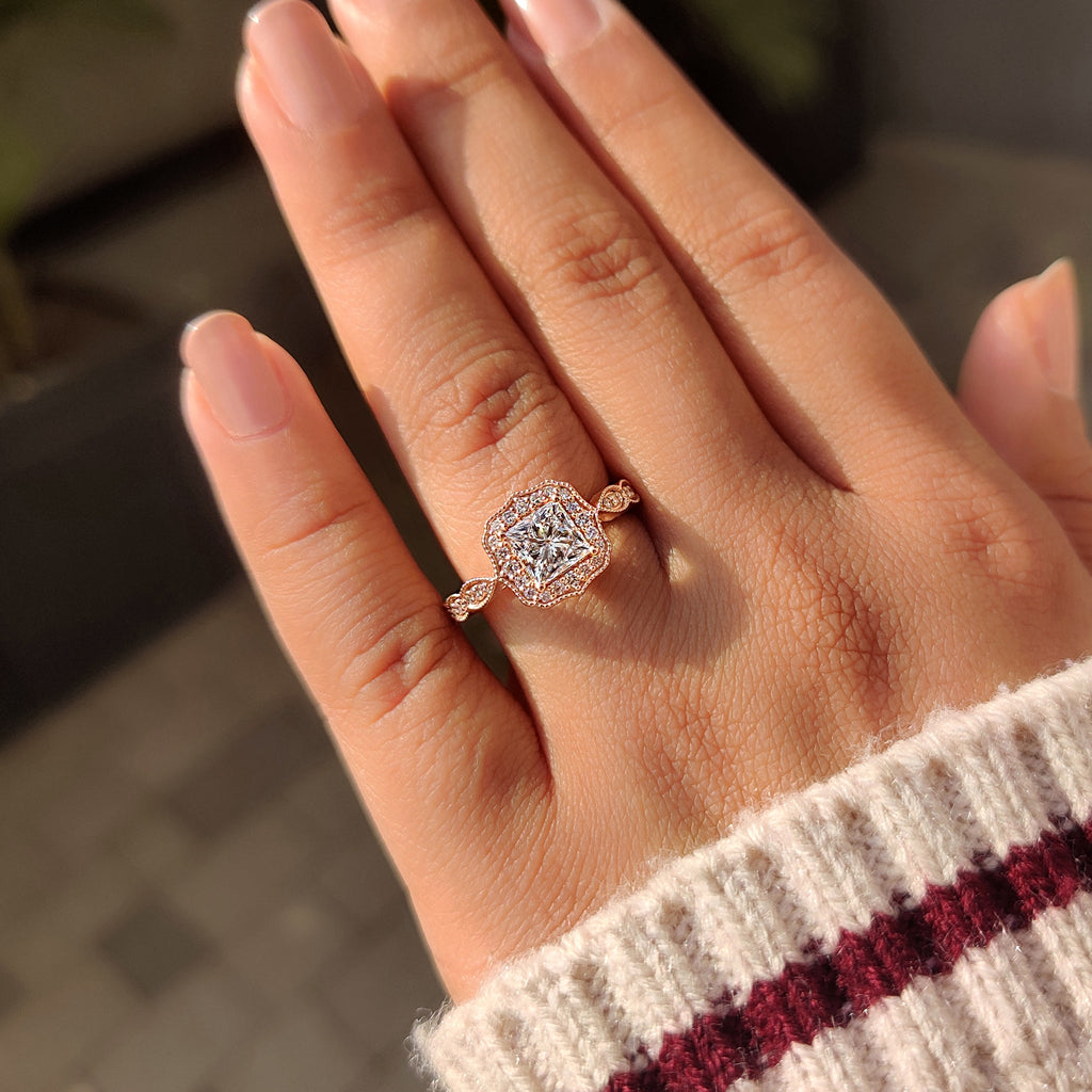 Halo Style Princess Cut Vintage Diamond Engagement Ring