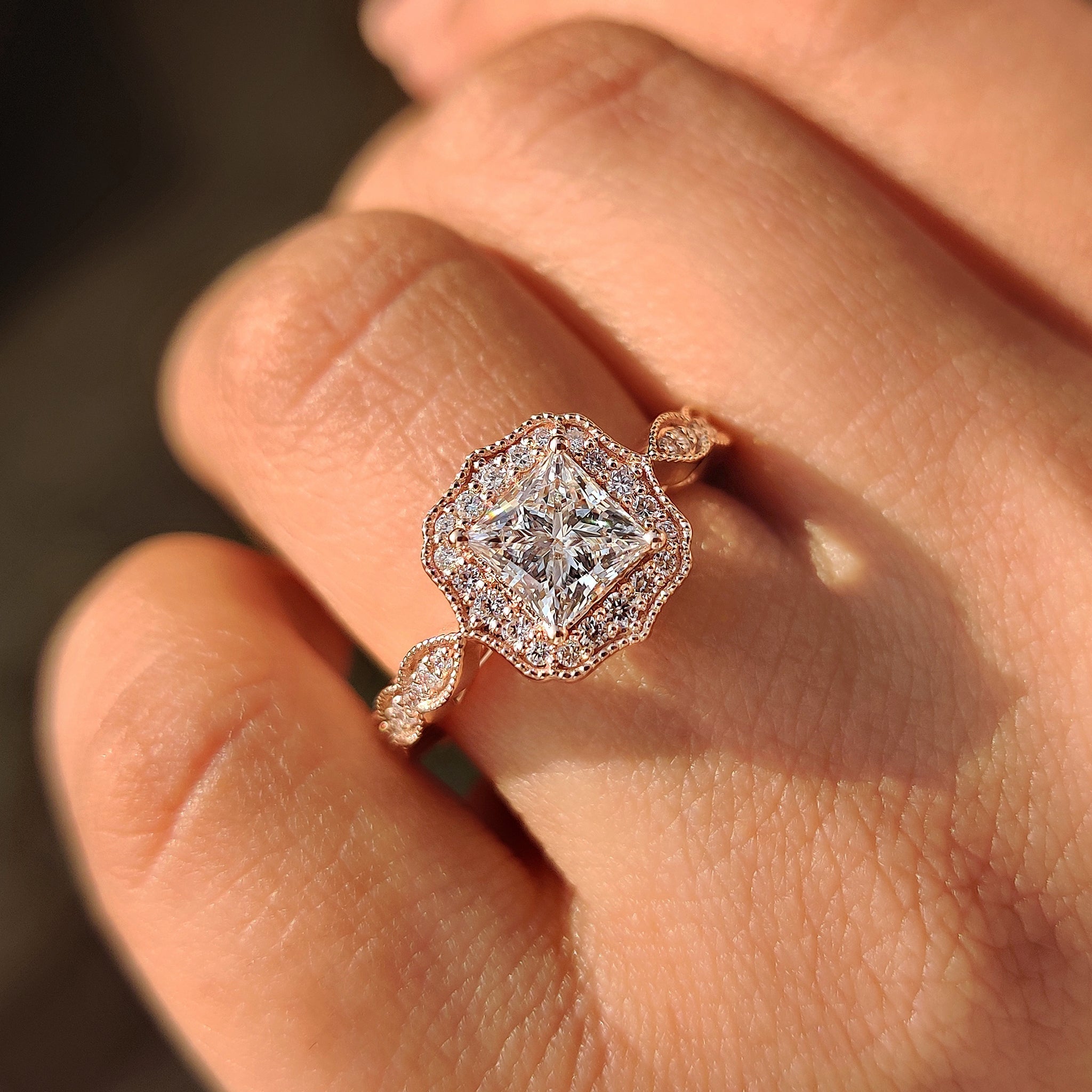 Halo Style Princess Cut Vintage Diamond Engagement Ring Secondary image