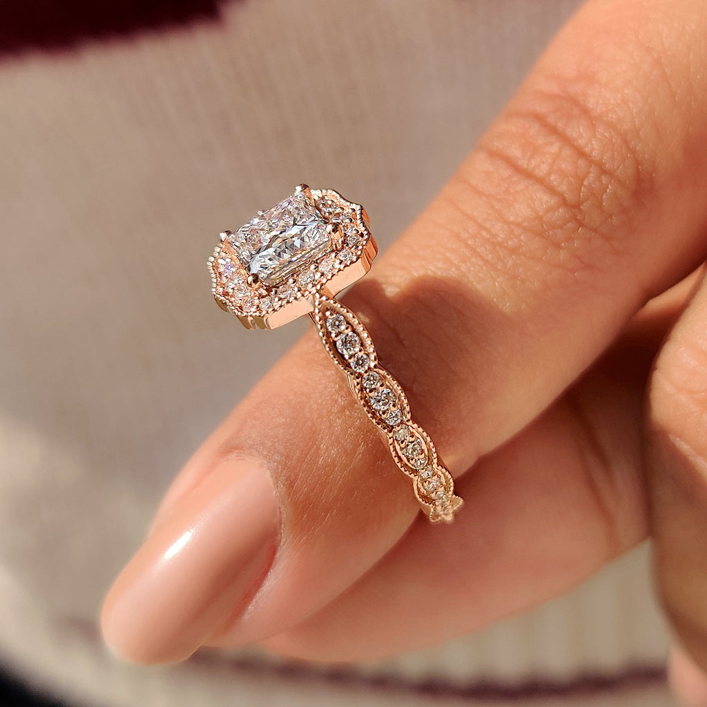 Halo Style Princess Cut Vintage Diamond Engagement Ring