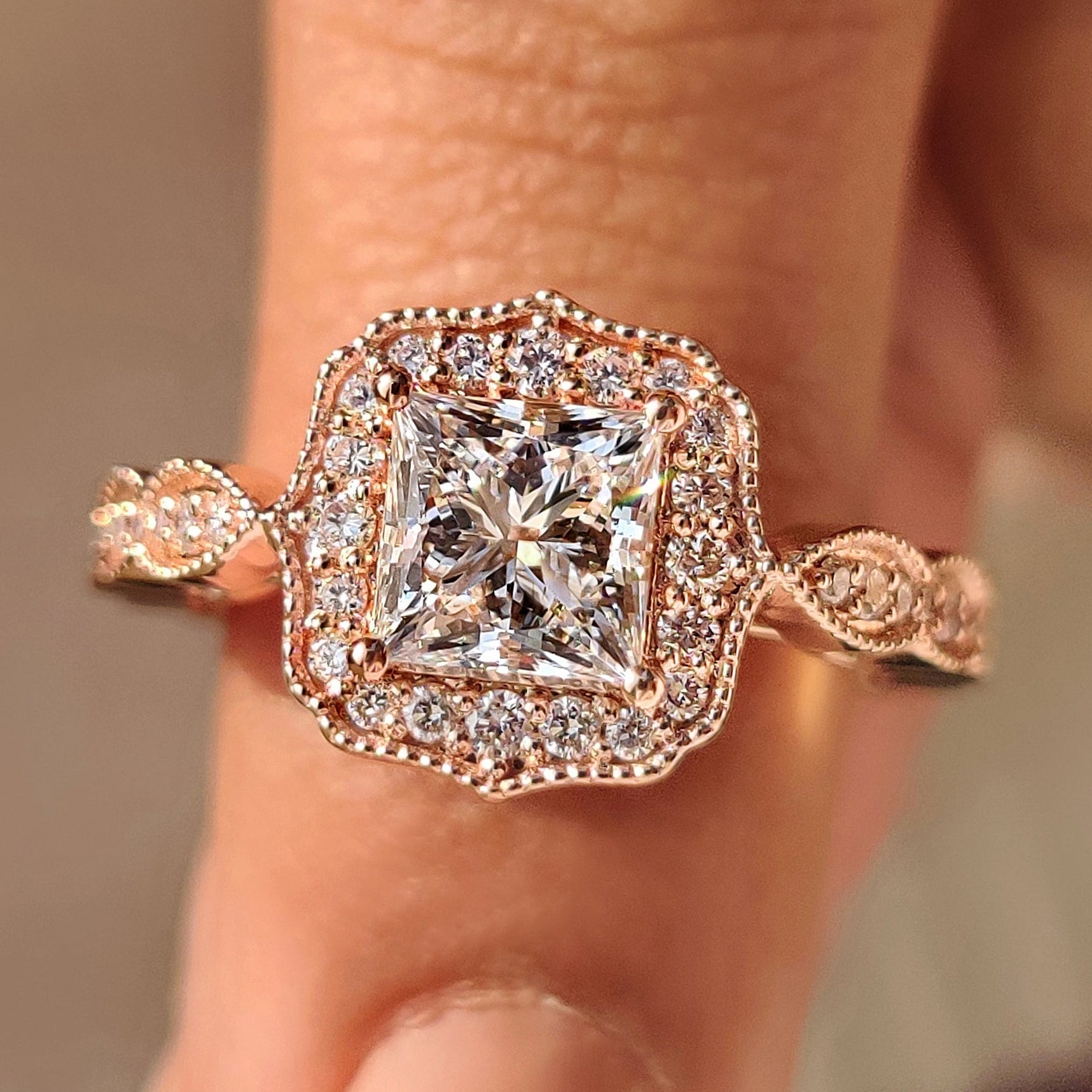 Halo Style Princess Cut Vintage Diamond Engagement Ring