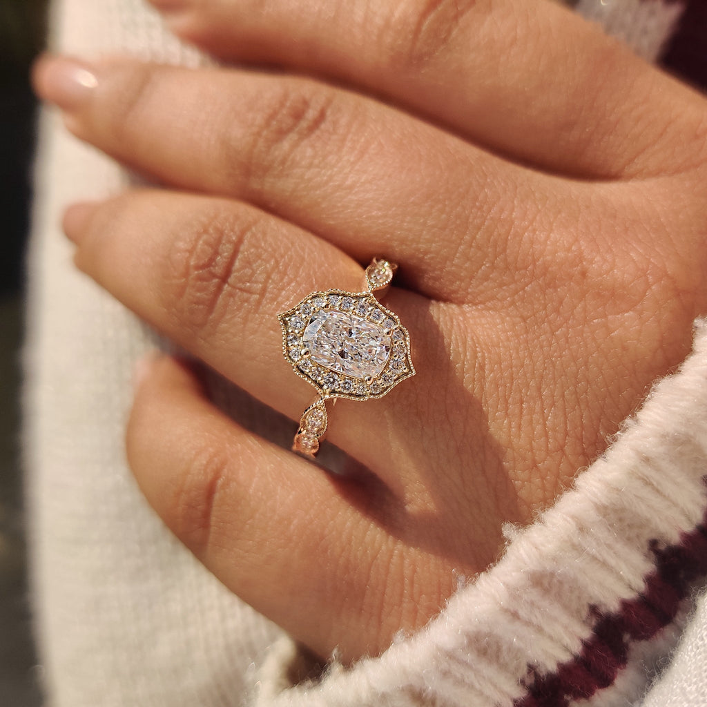 Elongated Cushion Cut Engagement Ring in Vintage Style