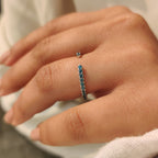 Open Gap Round Cut Blue Diamond Wedding Band
