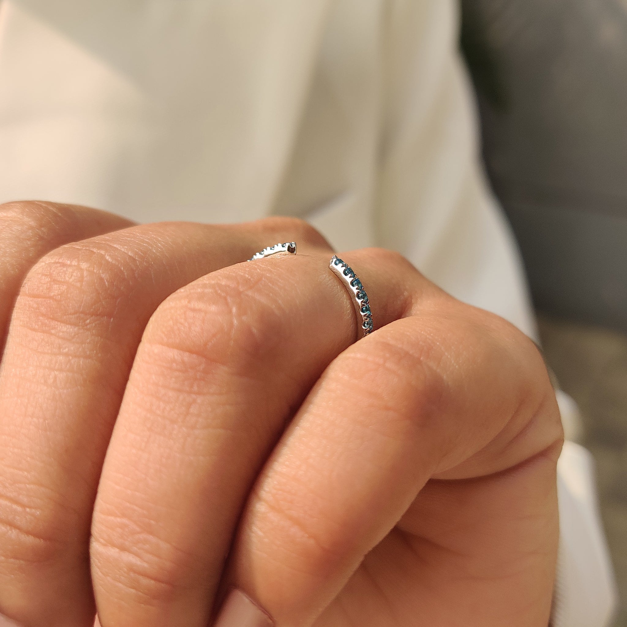Open Gap Round Cut Blue Diamond Wedding Band