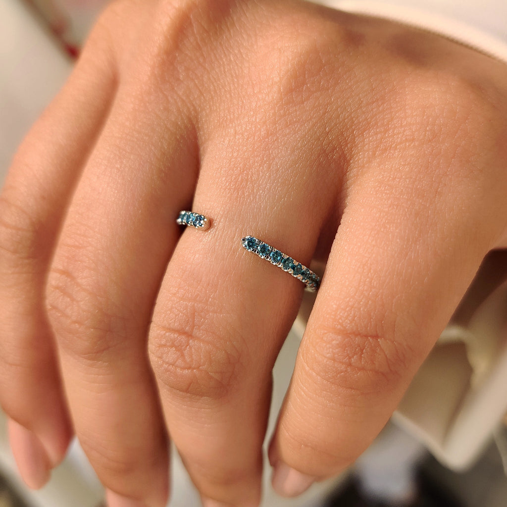Open Gap Round Cut Blue Diamond Wedding Band