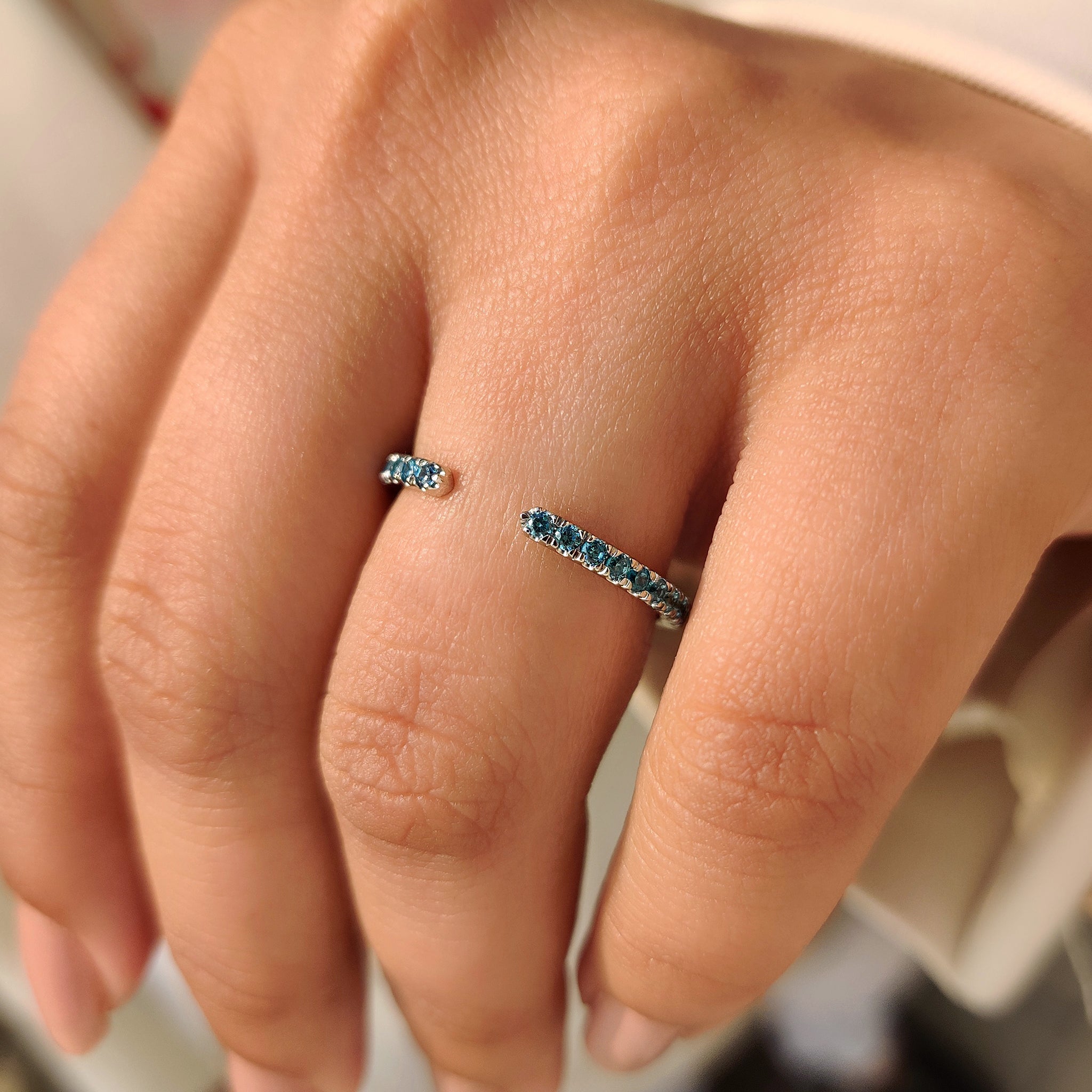 Open Gap Round Cut Blue Diamond Wedding Band
